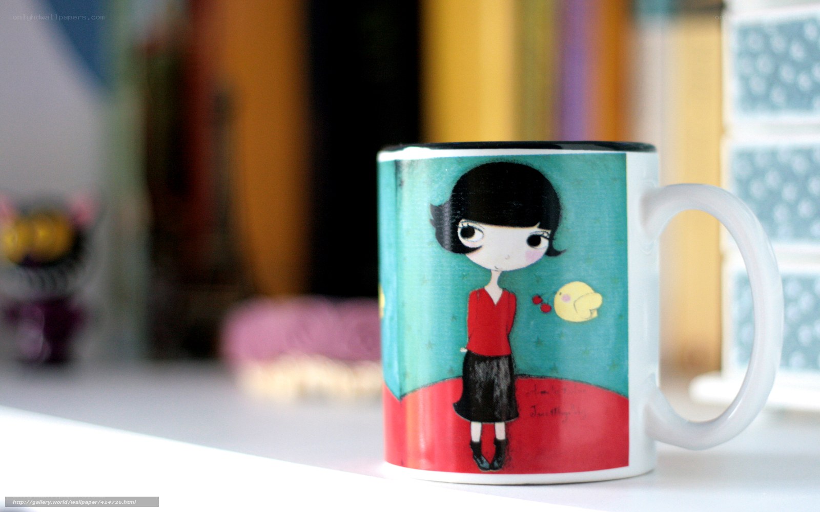 mug with girl illustration