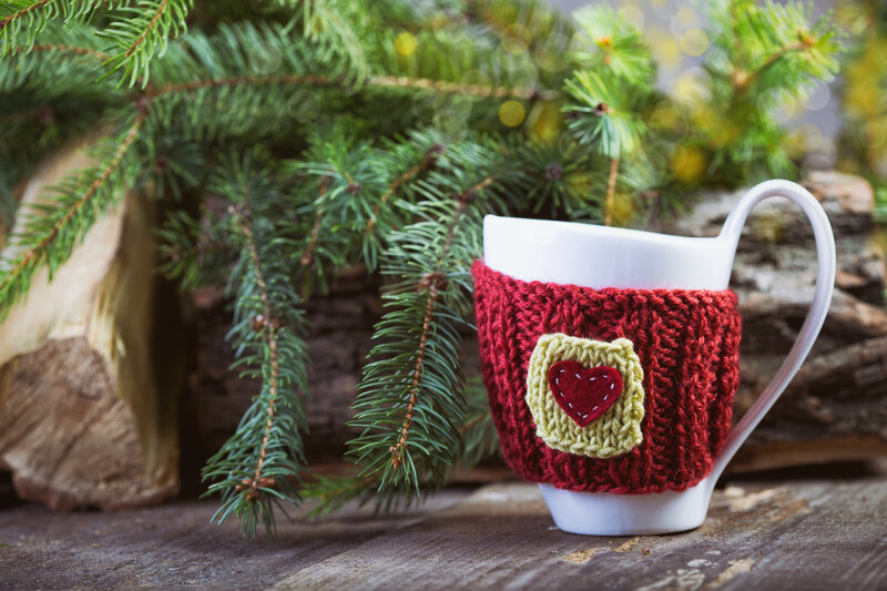 Mug with Knitted Cozy — Red, Winter