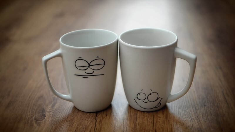 mugs with cartoon faces