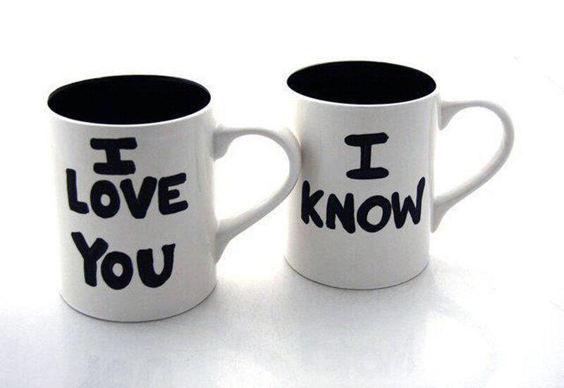 mugs with love and know text