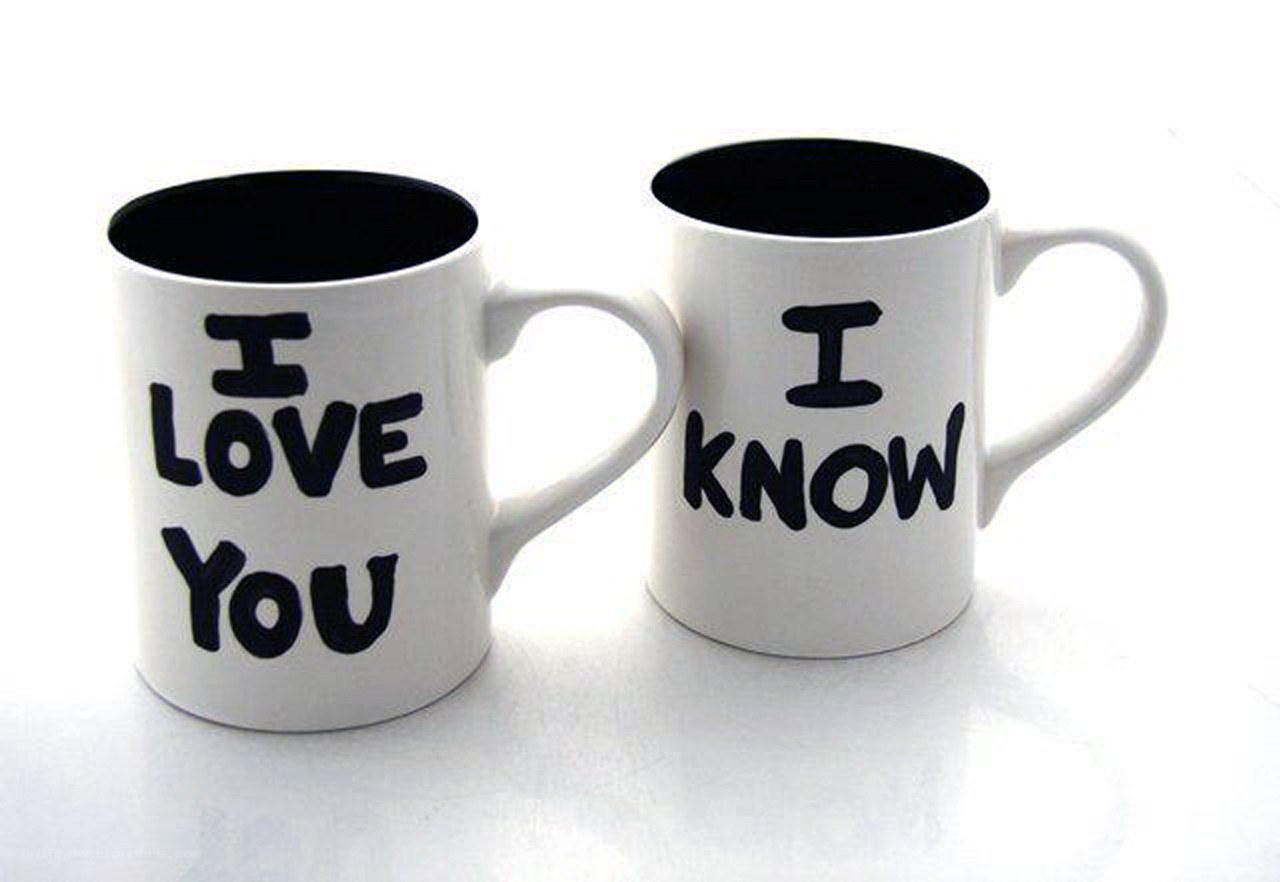 mugs with love and know text