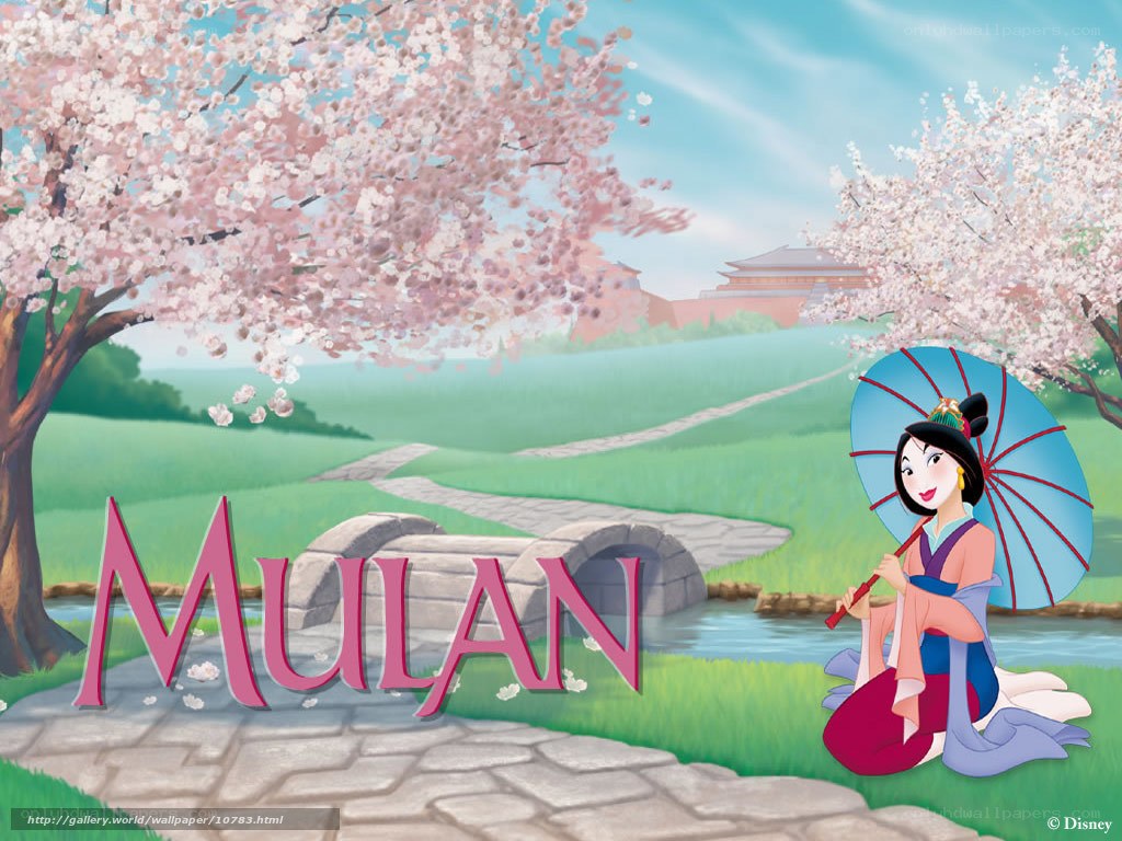 Mulan in a cherry blossom garden