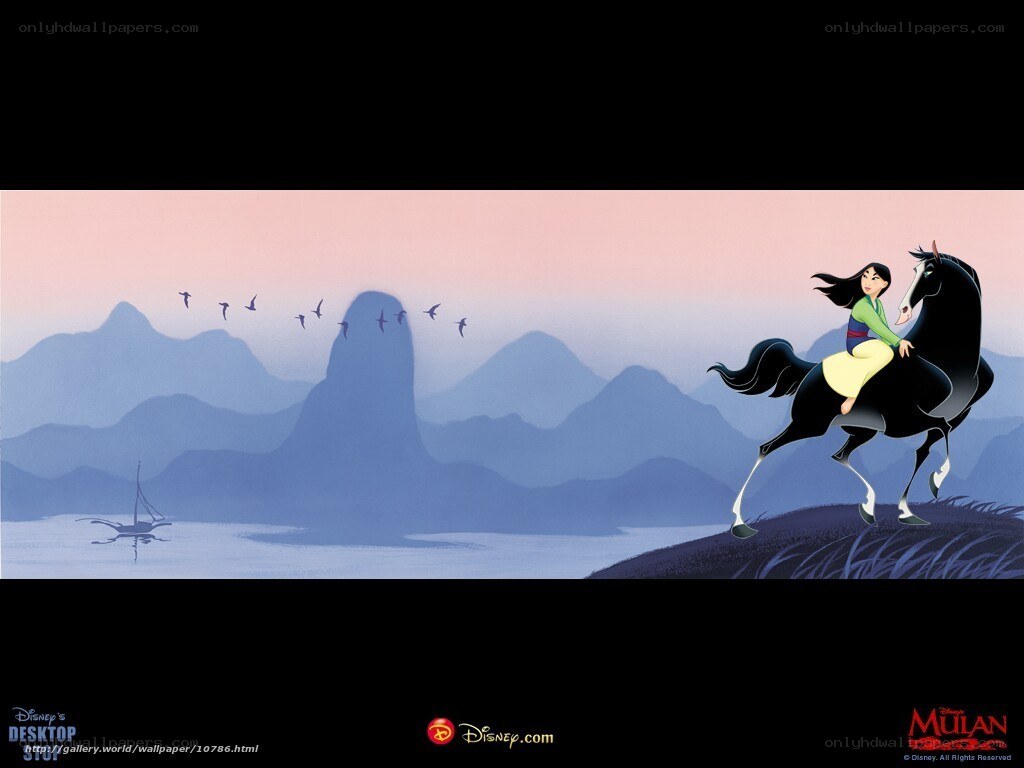 Mulan on horseback at sunset