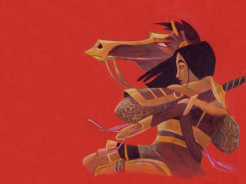 Mulan on Horseback — Red