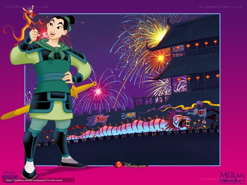 Mulan with Mushu and fireworks