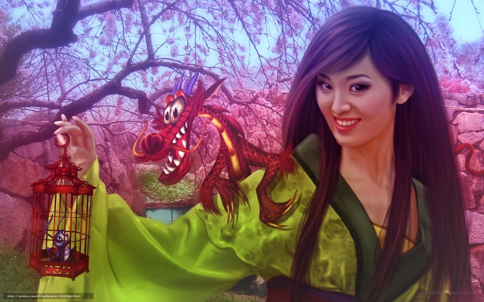 Mulan with Mushu and lantern