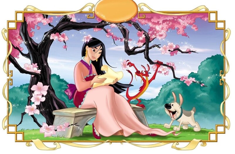 Mulan with Mushu and Lucky — Pink