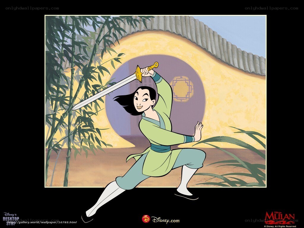 Mulan with sword in garden