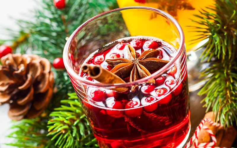 Mulled Wine in Glass — Red, Festive, Winter, Photograph, Cranberries