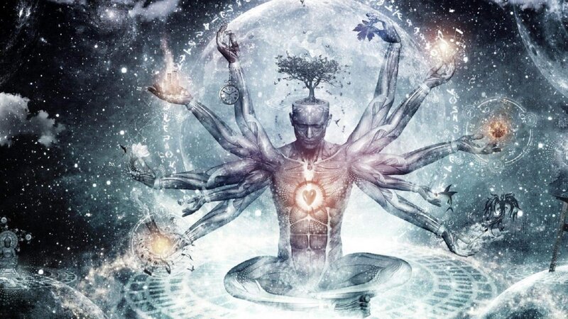 Multi-armed cosmic being meditating
