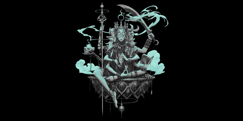 Multi-armed Deity Figure — Black, Dramatic