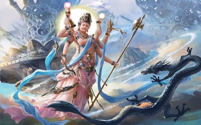 Multi-armed Deity with Dragon — Blue