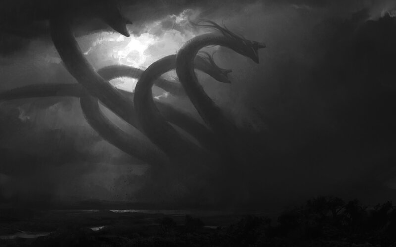 Multi-headed Serpent — Black, Dramatic, Night