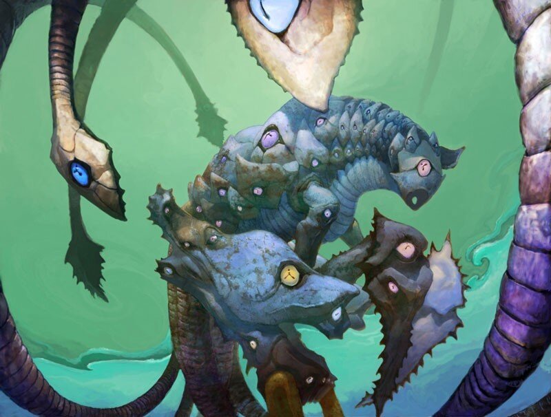 Multi-headed Serpent Creature — Green, Dramatic, Digital Art