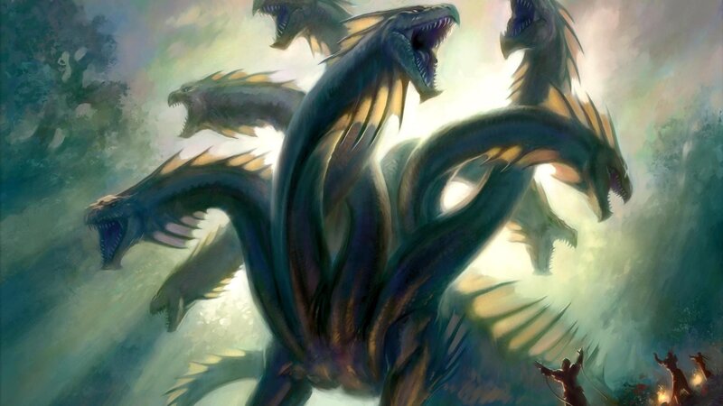 Multi-headed Serpent — Green, Dramatic, Digital Art