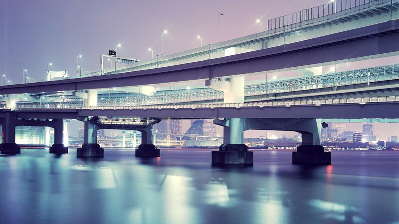 Multi-level Bridge at Night — Purple