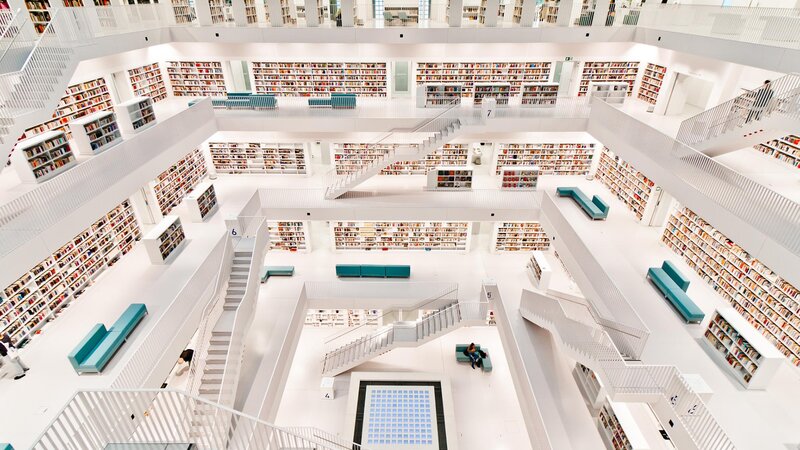 Multi-level Library Interior — White