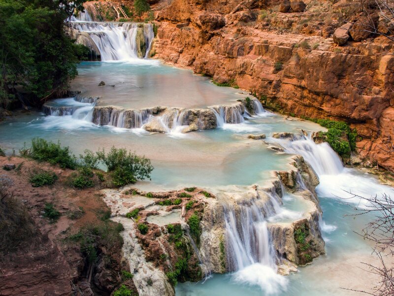 Multi-tiered Waterfall — Blue, Serene, Afternoon, Photograph, River
