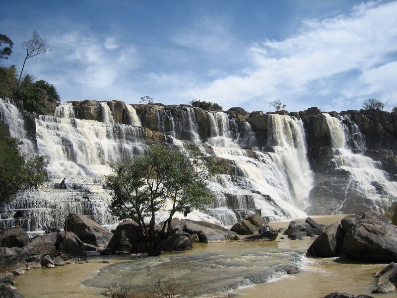 Multi-tiered Waterfall — Blue, Serene, Afternoon, Photograph, Trees