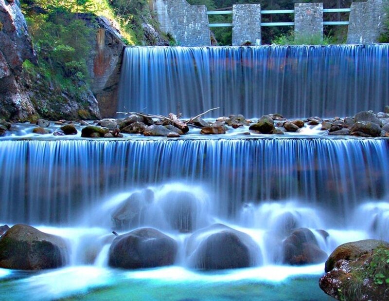 Multi-tiered Waterfall — Blue, Serene, Afternoon