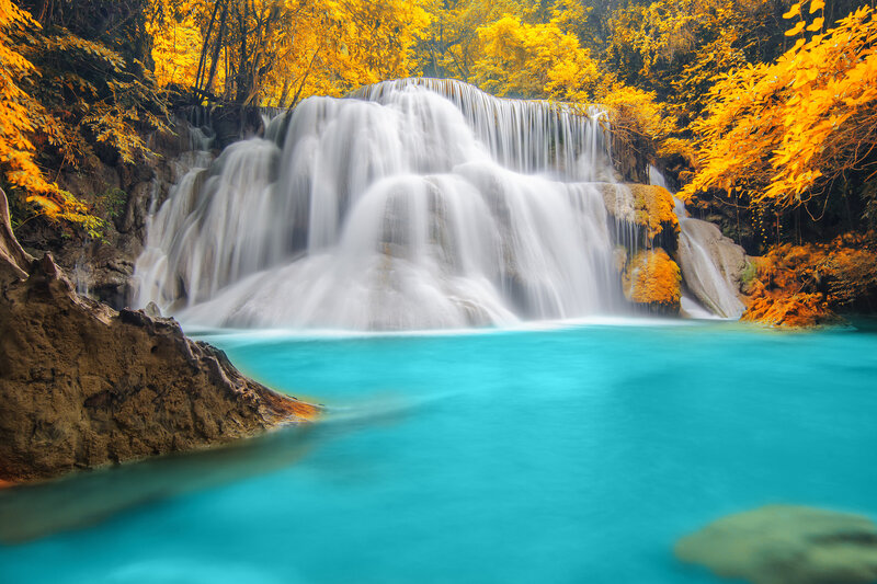Multi-tiered Waterfall — Blue, Serene, Autumn