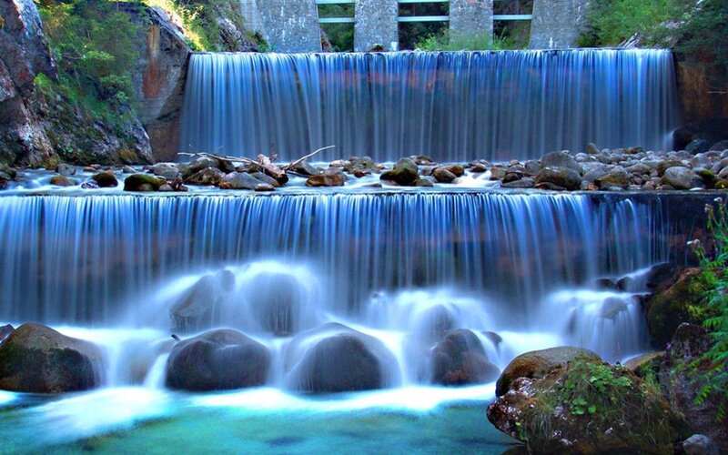 Multi-tiered Waterfall — Blue, Serene