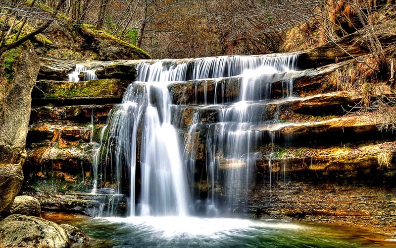 Multi-tiered Waterfall — Brown, Serene, Autumn