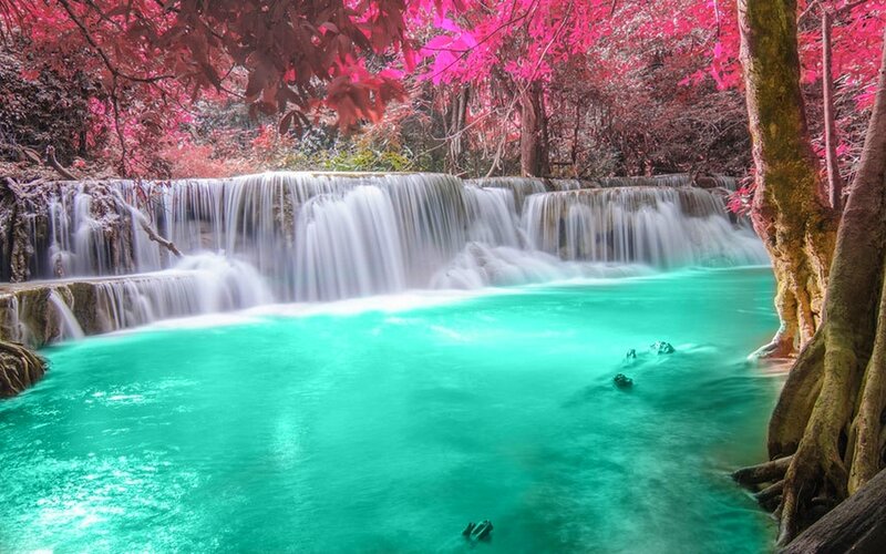 Multi-tiered Waterfall — Cyan, Serene