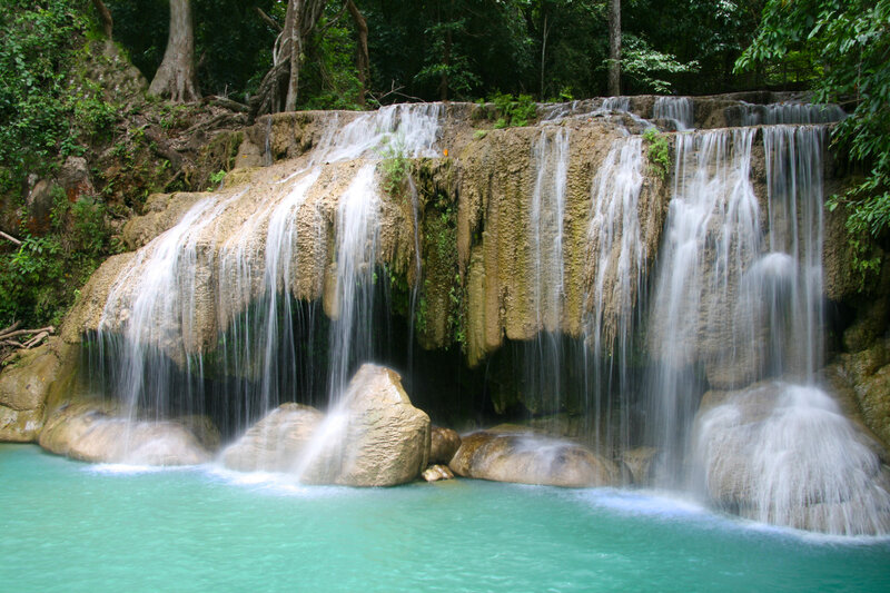 Multi-tiered Waterfall — Green, Serene, Afternoon, Photograph, Forest, Pool