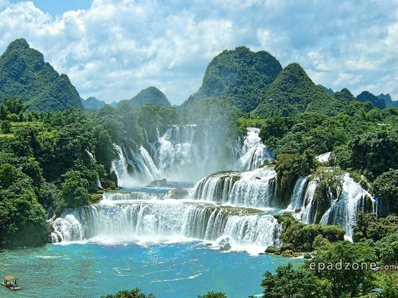 Multi-tiered Waterfall — Green, Serene, Afternoon, Photograph, Mountains