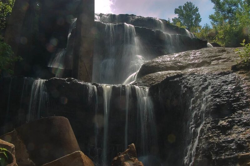 Multi-tiered Waterfall — Green, Serene, Afternoon, Photograph, Rocks