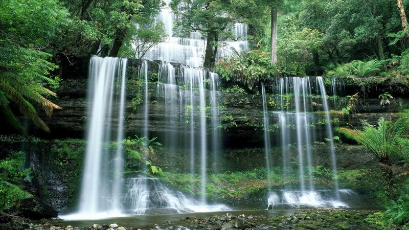 Multi-tiered Waterfall — Green, Serene, Photograph, Forest, Trees, Rocks