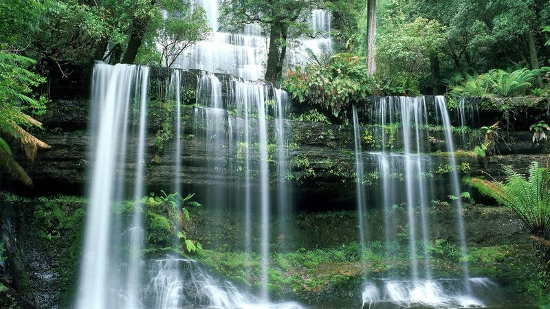 Multi-tiered Waterfall — Green, Serene, Photograph, Forest, Trees