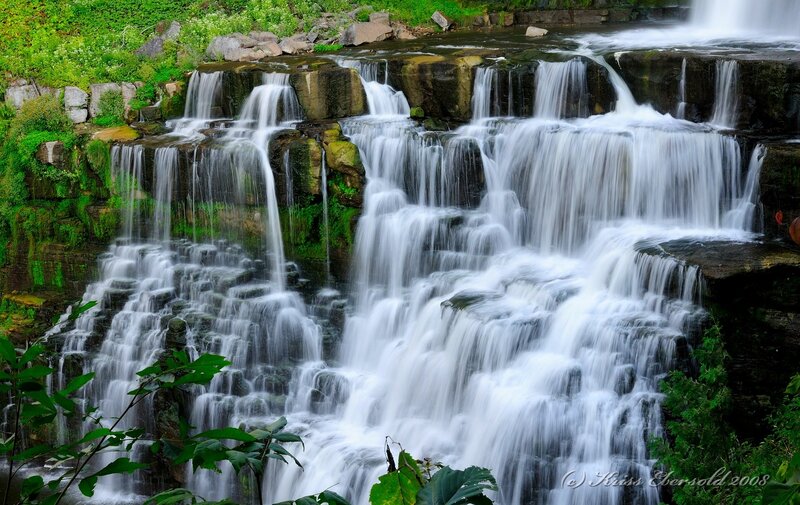 Multi-tiered Waterfall — Green, Serene, Photograph, Rocks