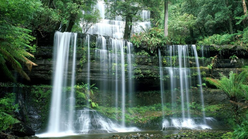 Multi-tiered Waterfall — Green, Serene, Photograph