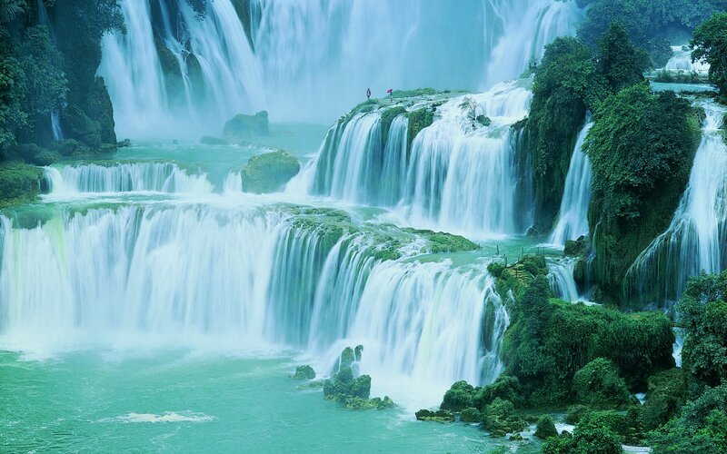 Multi-tiered Waterfall — Green, Serene, Photograph, Trees