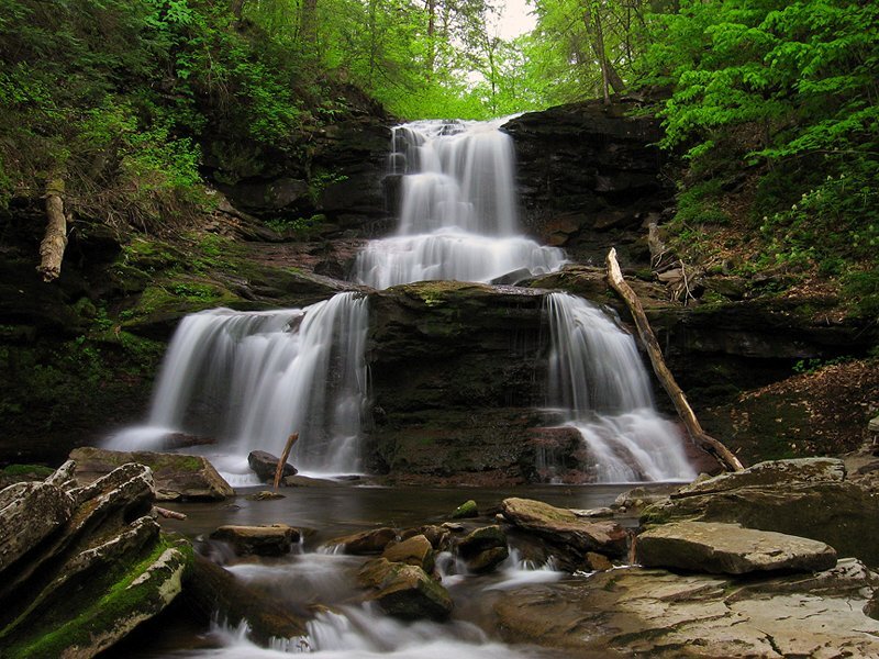 Multi-tiered Waterfall — Green, Serene, Spring