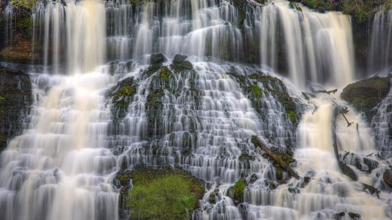 Multi-tiered Waterfall — Green, Serene