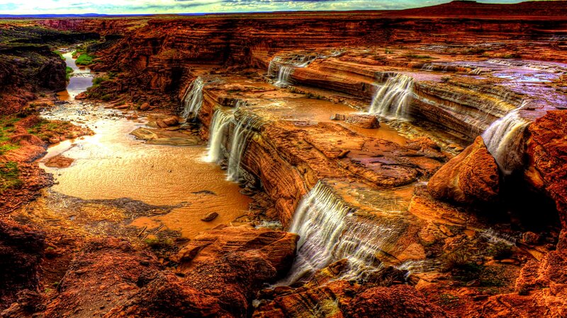 Multi-tiered Waterfall in Canyon