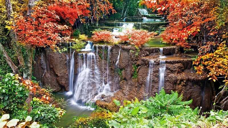 Multi-tiered Waterfall — Red, Serene