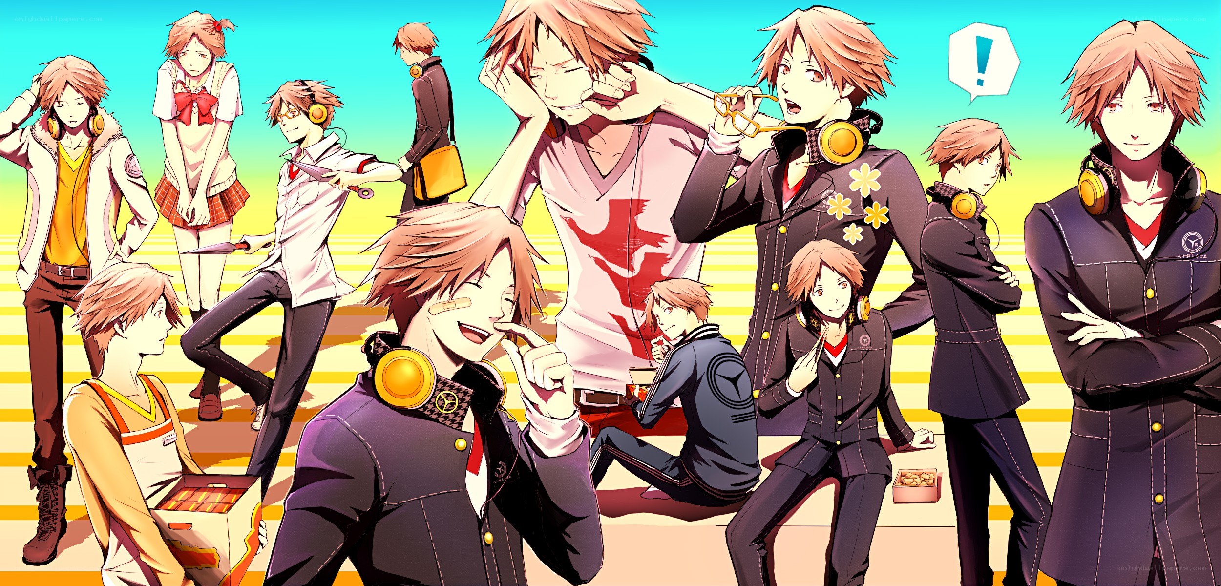 Multiple character poses of a young man