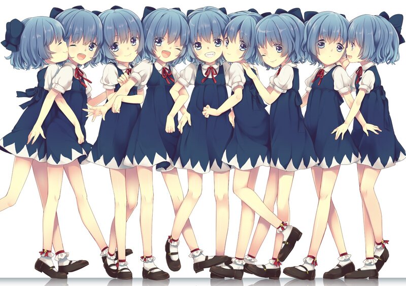 Multiple girls in matching outfits