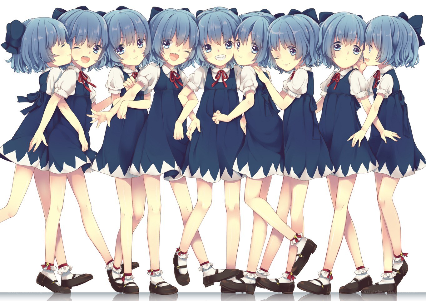 Multiple girls in matching outfits
