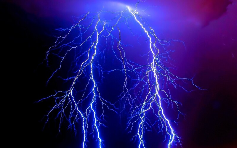 Multiple Lightning Bolts — Blue, Dramatic, Night