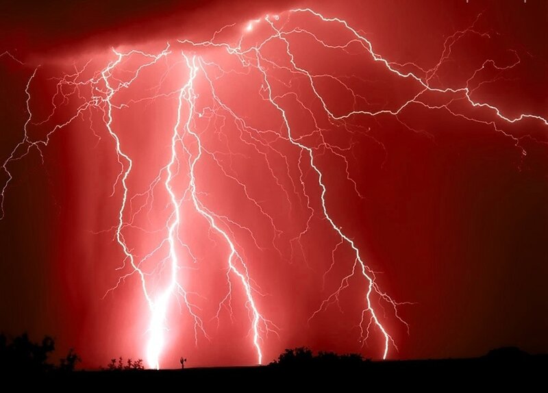 Multiple Lightning Bolts — Red