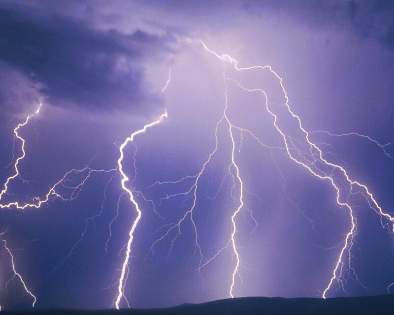 Multiple lightning strikes at night