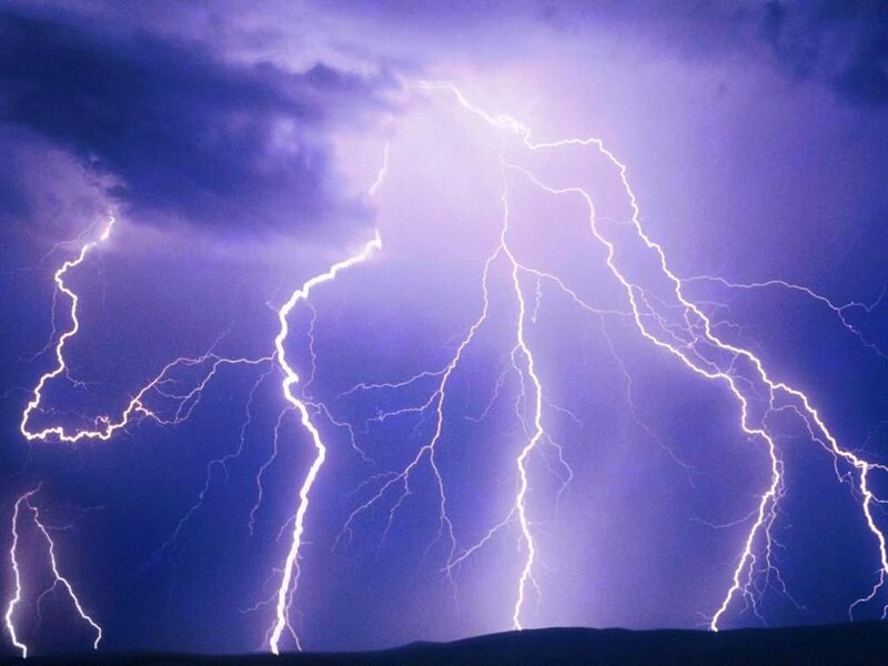 Multiple lightning strikes at night