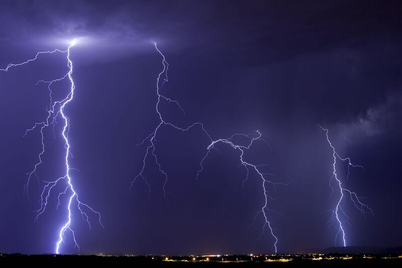 Multiple lightning strikes at night