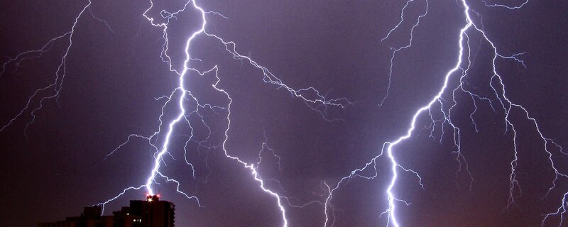 Multiple lightning strikes at night