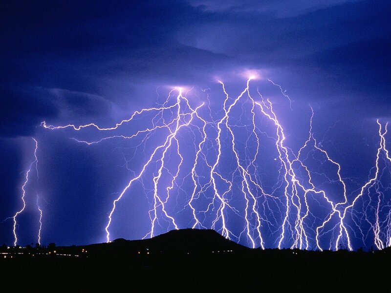 Multiple lightning strikes at night